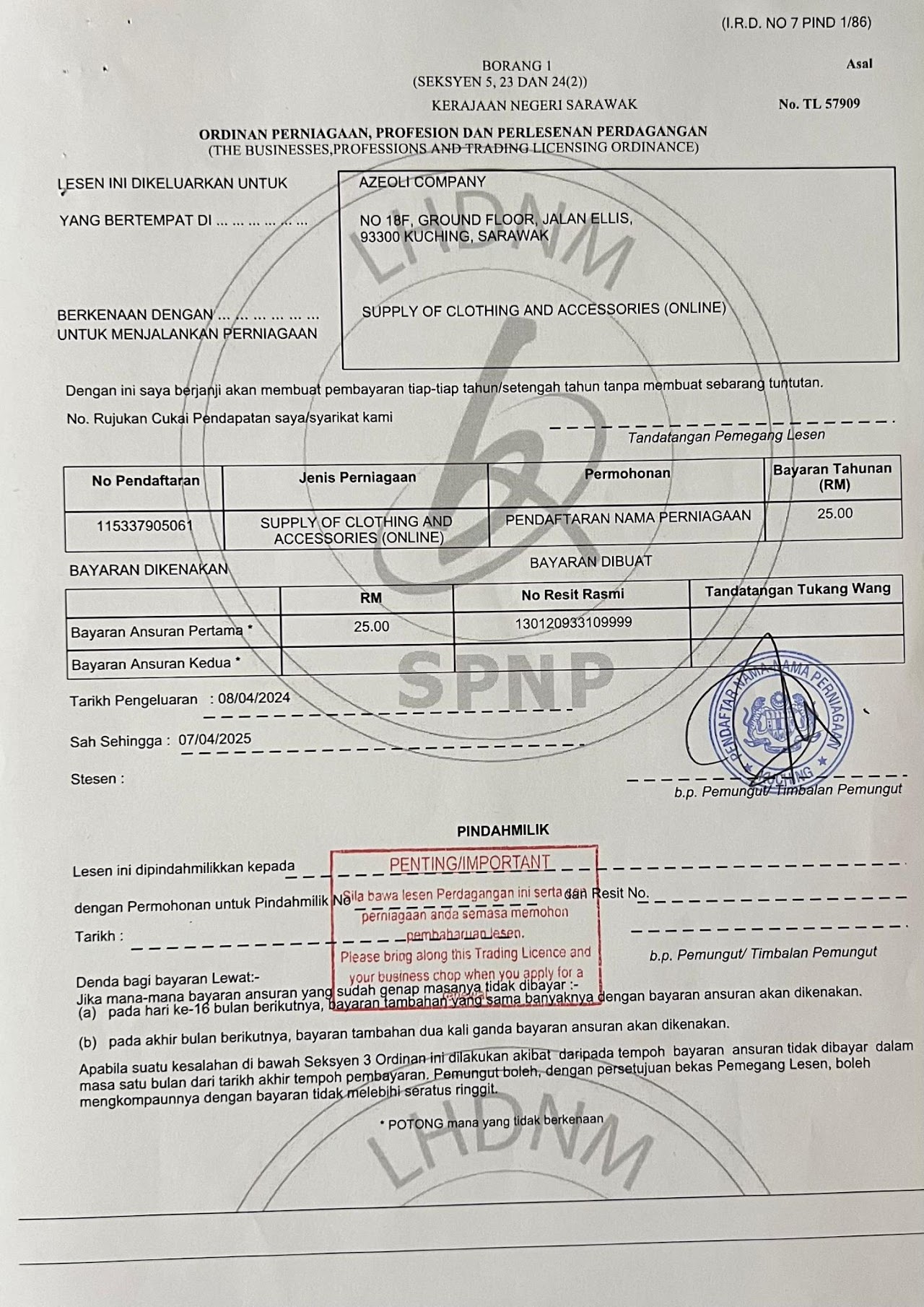 LHDNM Registration